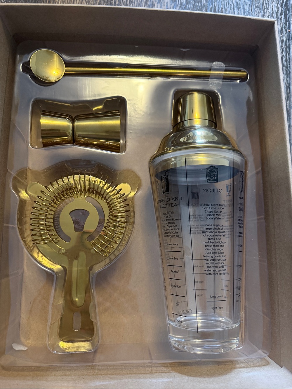 Brookstone Gold Bar Cocktail Recipe Gold Shaker 6 Piece Set